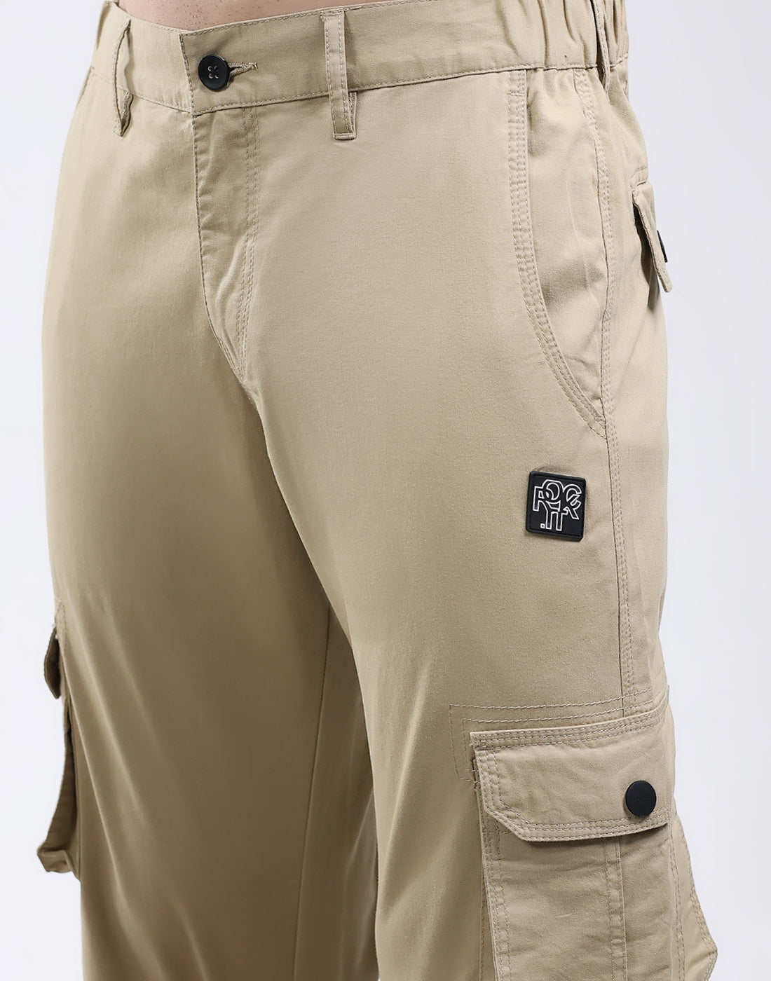Rock.it Men Khaki Solid Regular Fit Cargo