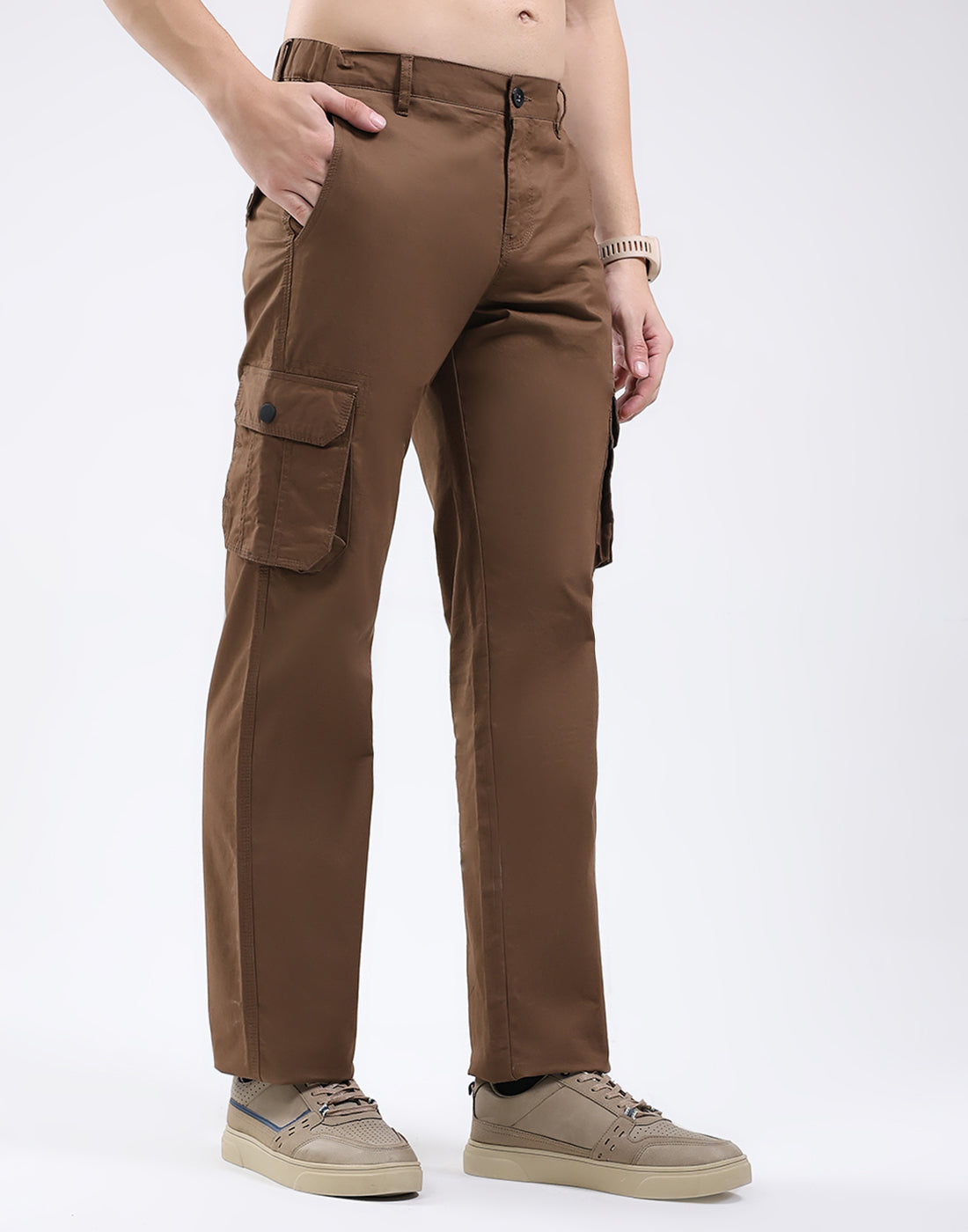 Rock.it Men Brown Solid Regular Fit Cargo