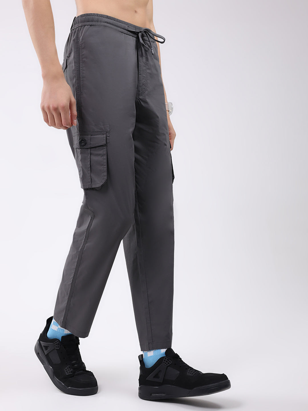 Rock.it Men Grey Solid Regular Fit Cargo