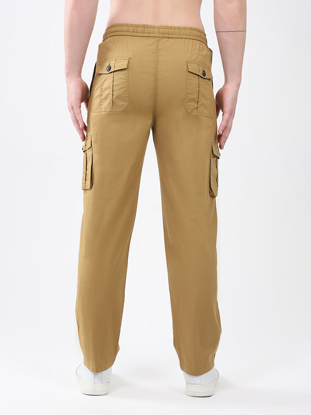 Rock.it Men Mustard Solid Regular Fit Cargo
