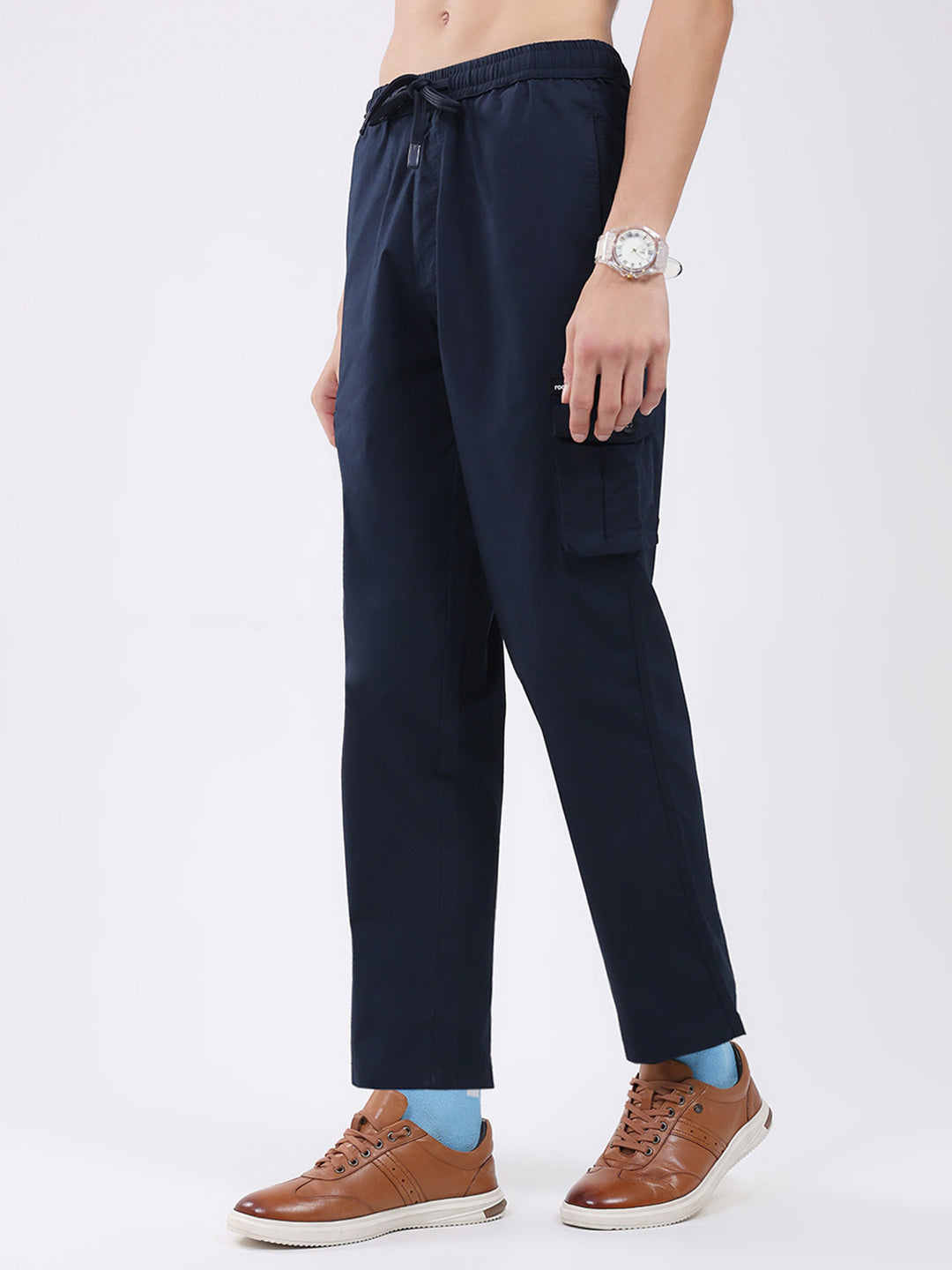 Rock.it Men Navy Blue Solid Regular Fit Cargo
