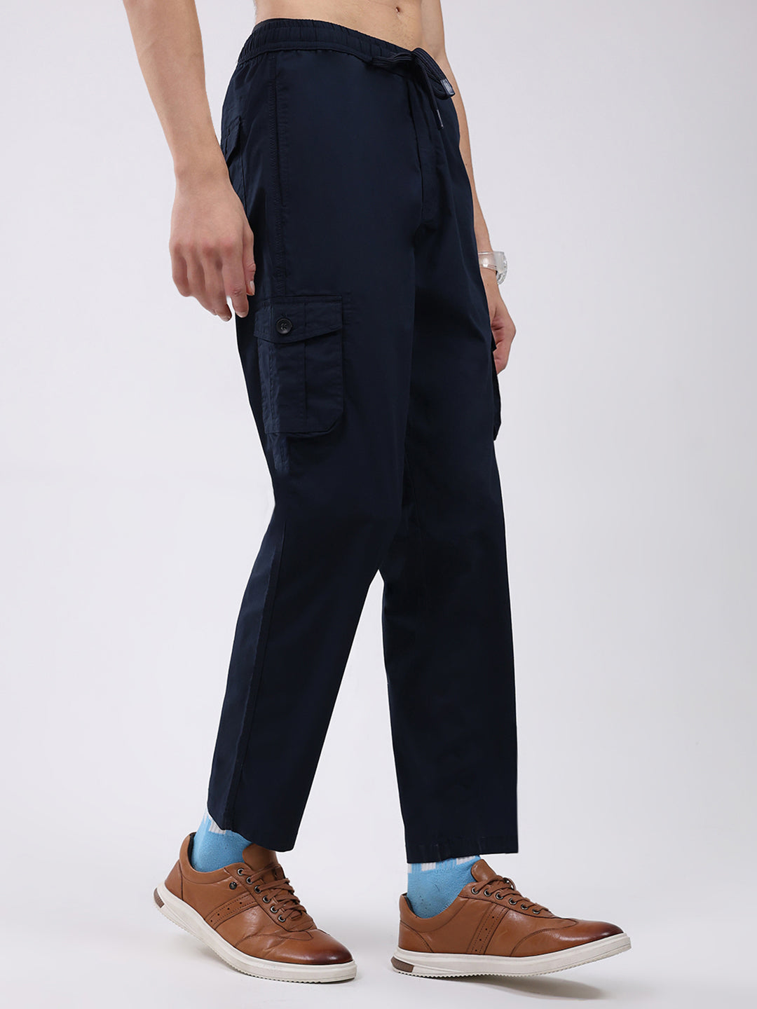 Rock.it Men Navy Blue Solid Regular Fit Cargo