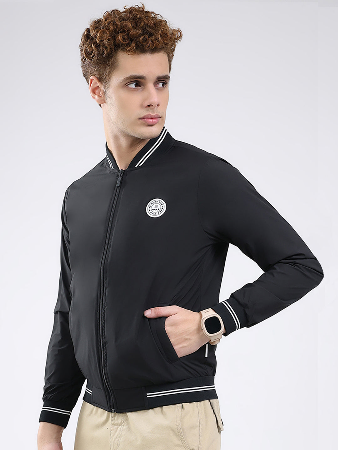 Rock.it Men Black Solid Band Neck Full Sleeve Jacket