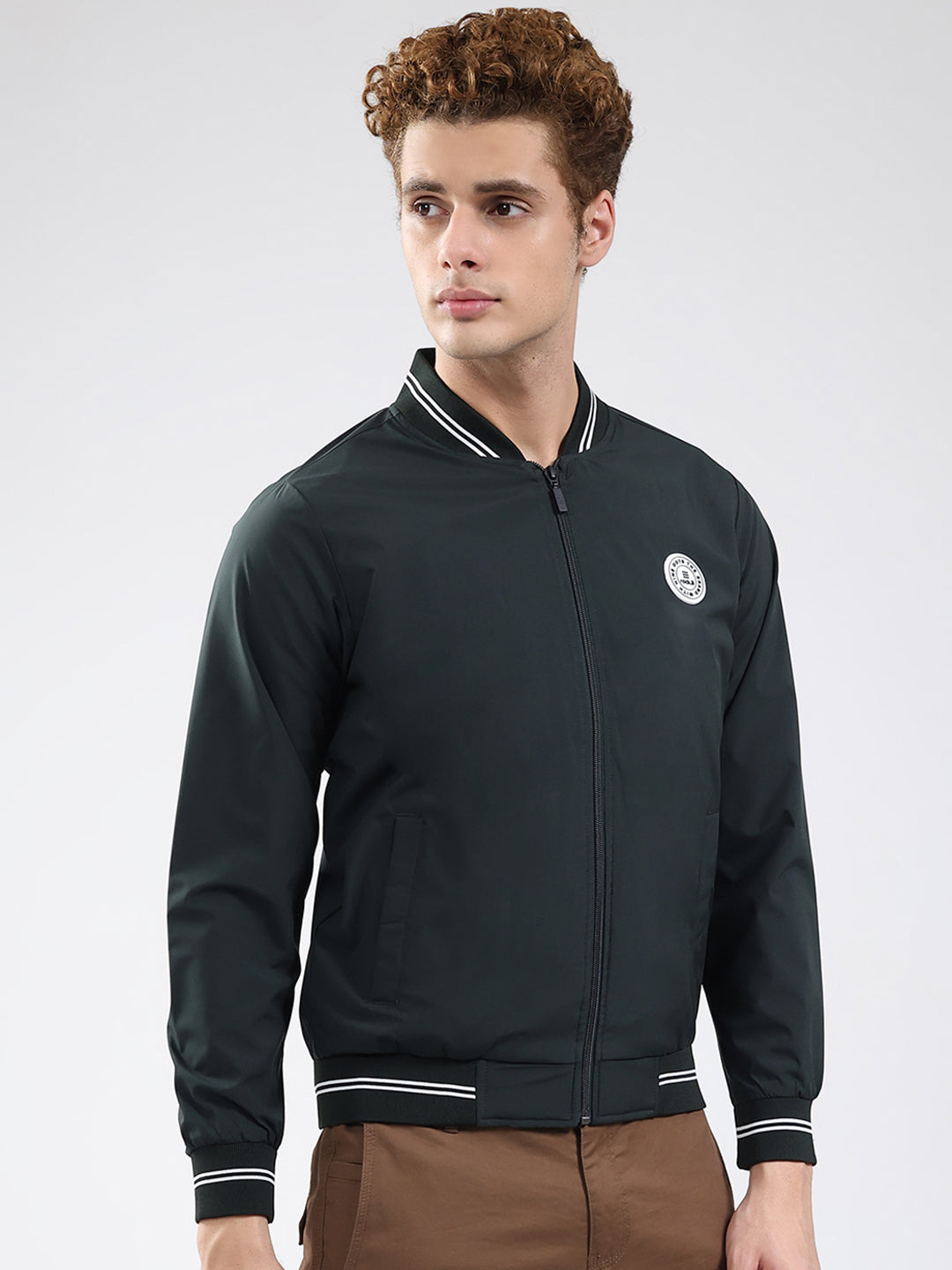 Rock.it Men Olive Solid Band Neck Full Sleeve Jacket