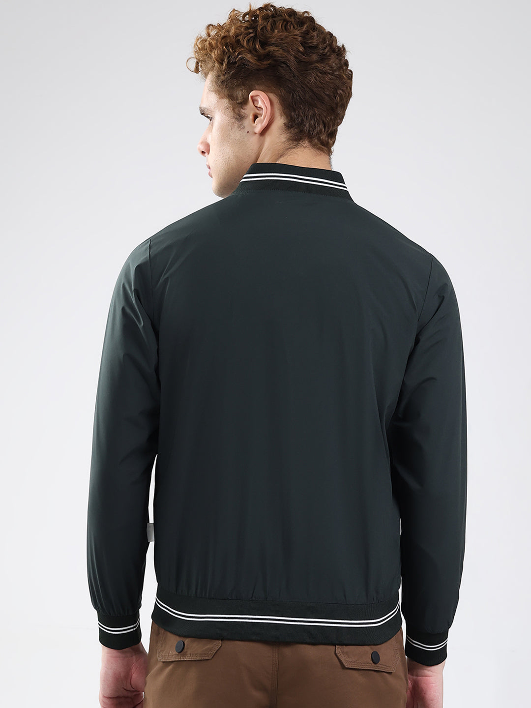 Rock.it Men Olive Solid Band Neck Full Sleeve Jacket