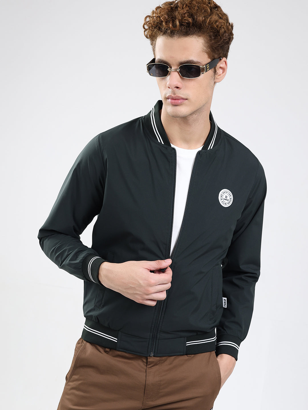 Rock.it Men Olive Solid Band Neck Full Sleeve Jacket