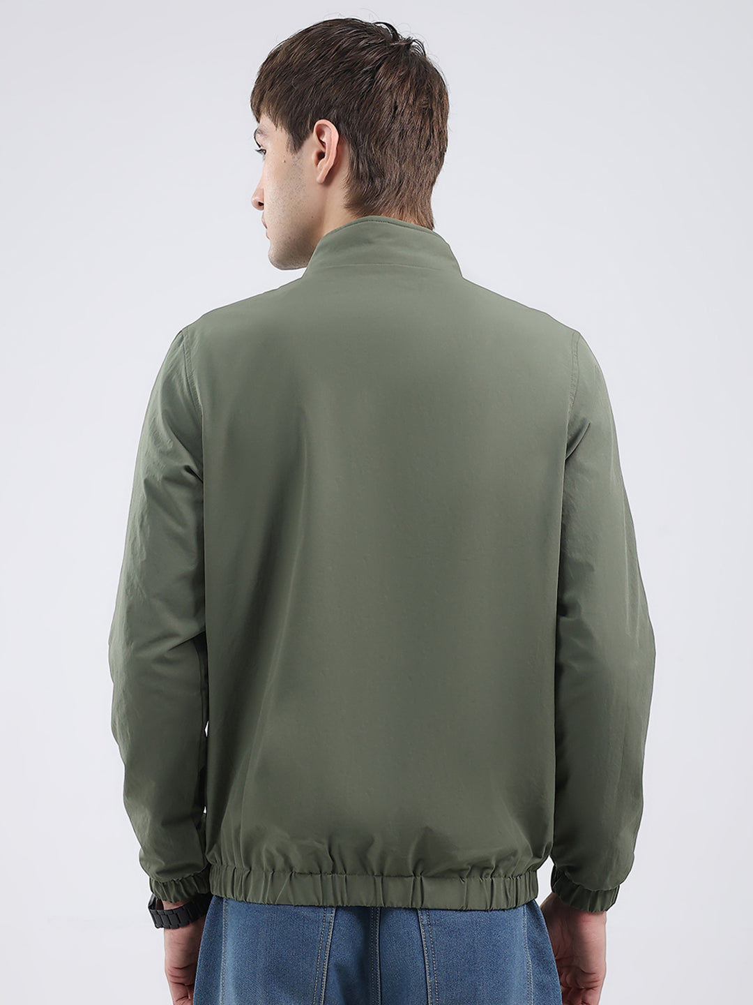 Rock.it Men Green Solid Mock Neck Full Sleeve Jacket