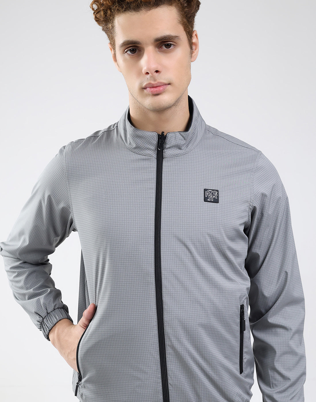 Rock.it Men Grey Solid Mock Neck Full Sleeve Jacket