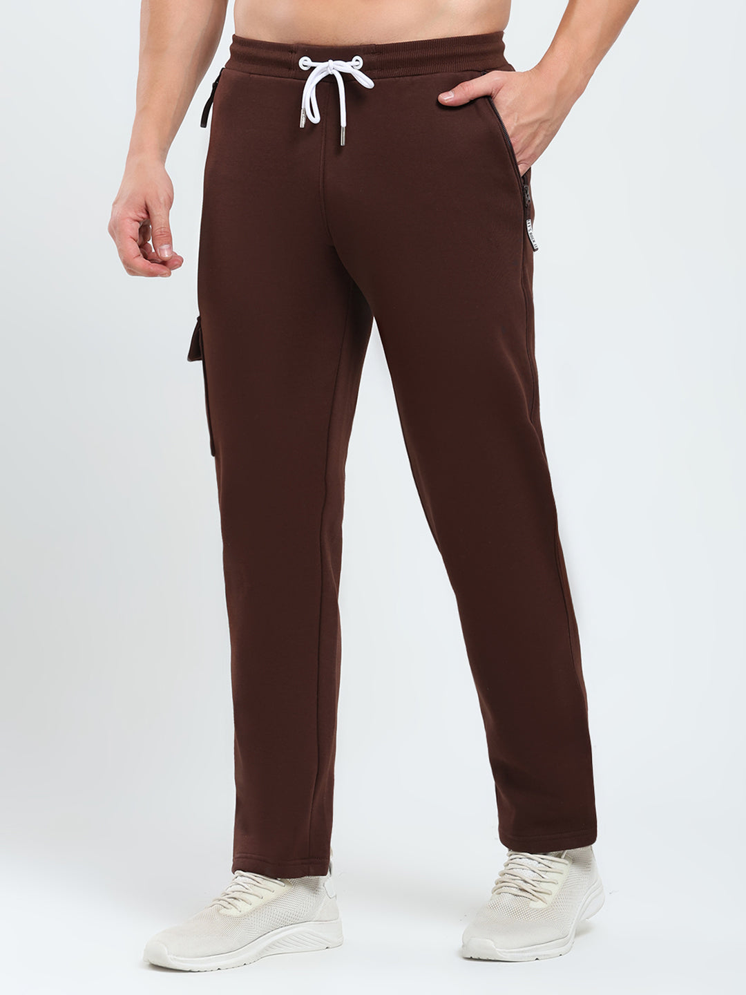 Rock.it Men Brown Solid Mock Neck Full Sleeve Winter Tracksuit