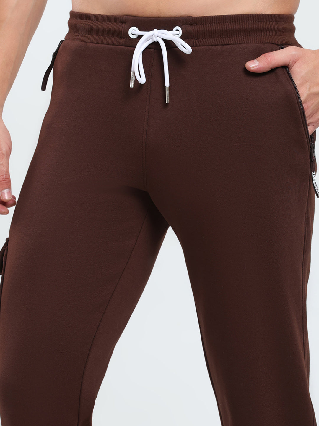 Rock.it Men Brown Solid Mock Neck Full Sleeve Winter Tracksuit