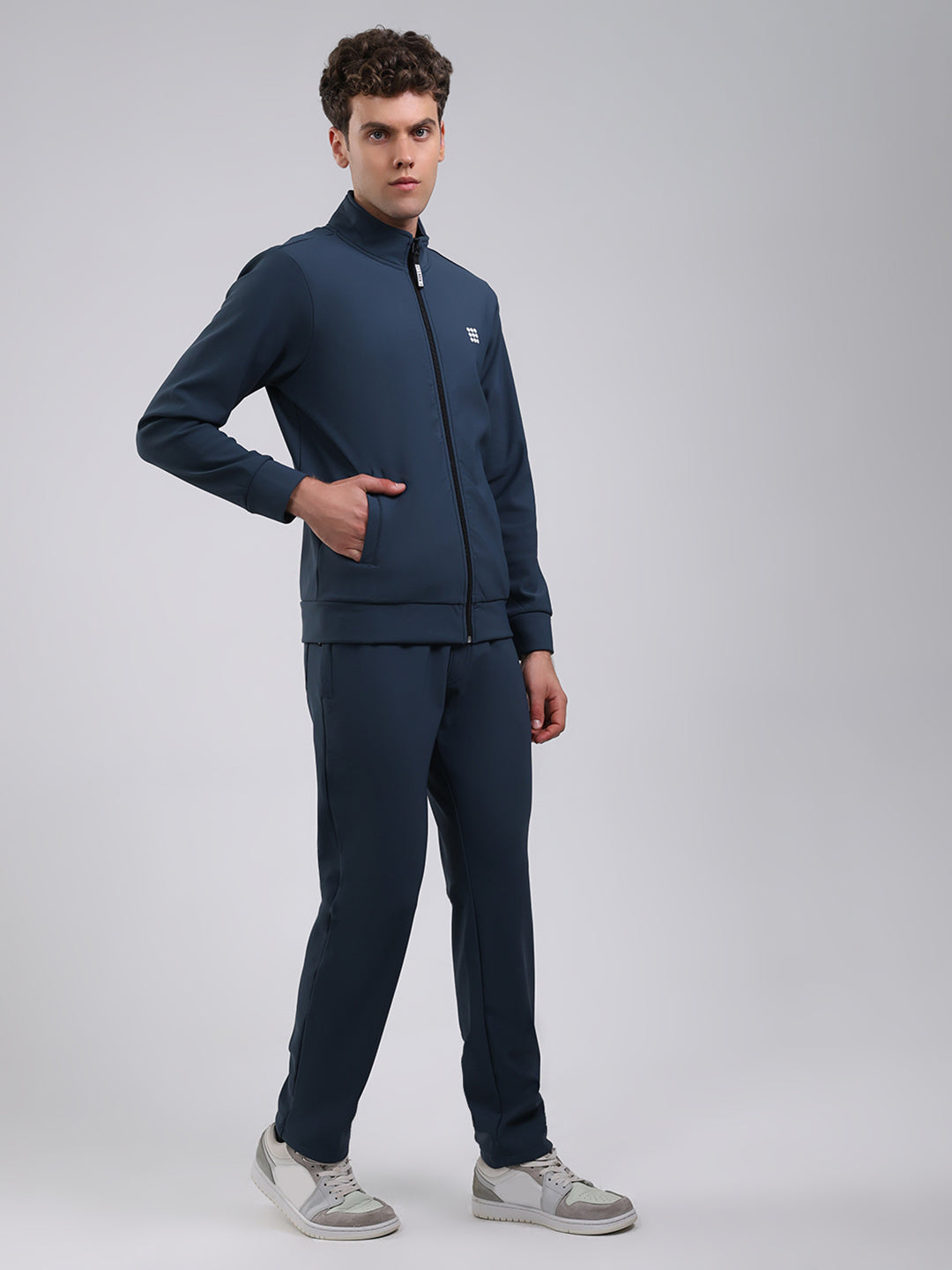 Rock.it Men Teal Blue Solid Round Neck Full Sleeve Winter Tracksuit