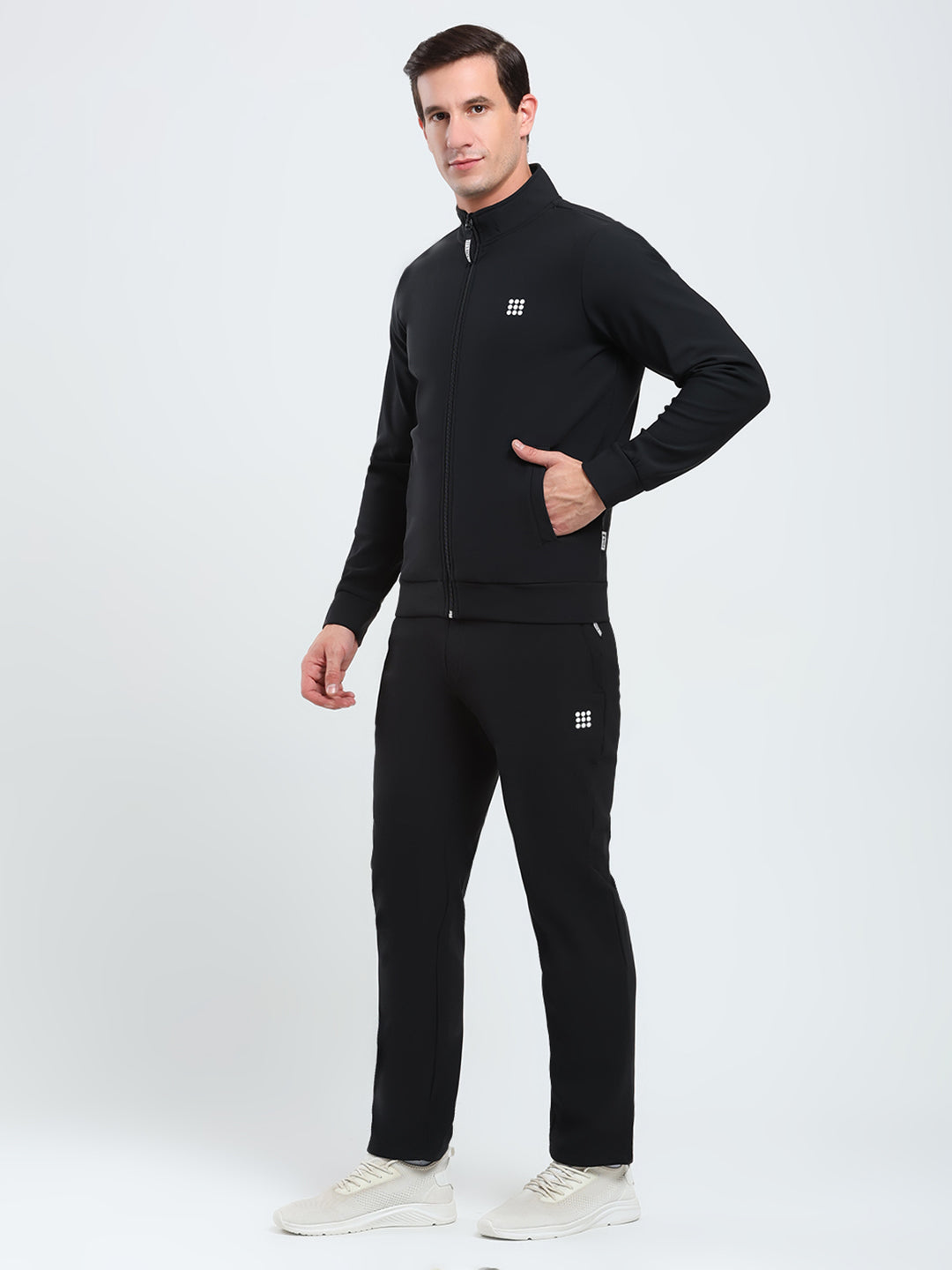 Rock.it Men Black Solid Mock Neck Full Sleeve Winter Tracksuit