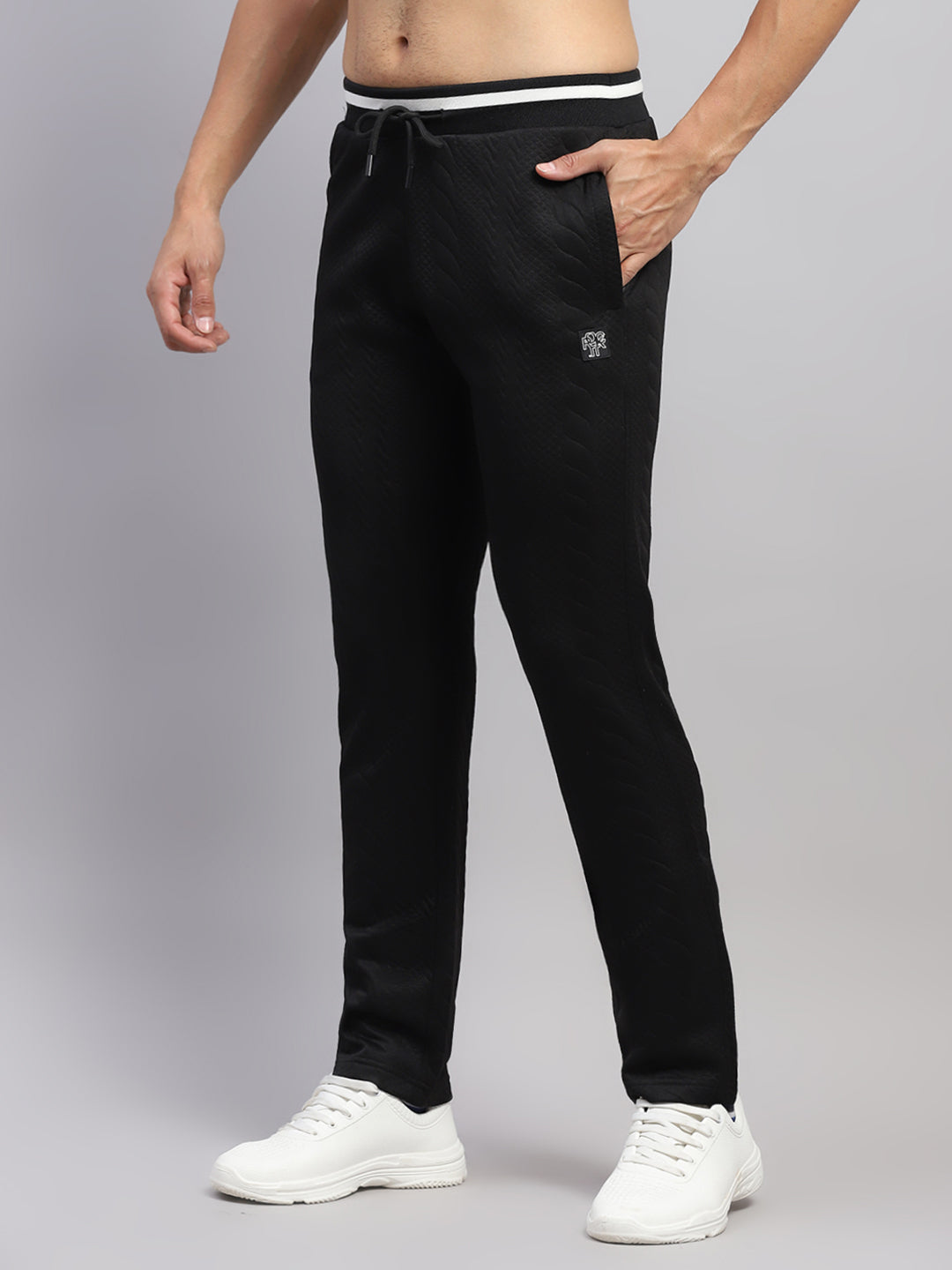 Rock.it Men Black Self Design Round Neck Sleeveless Winter Tracksuit