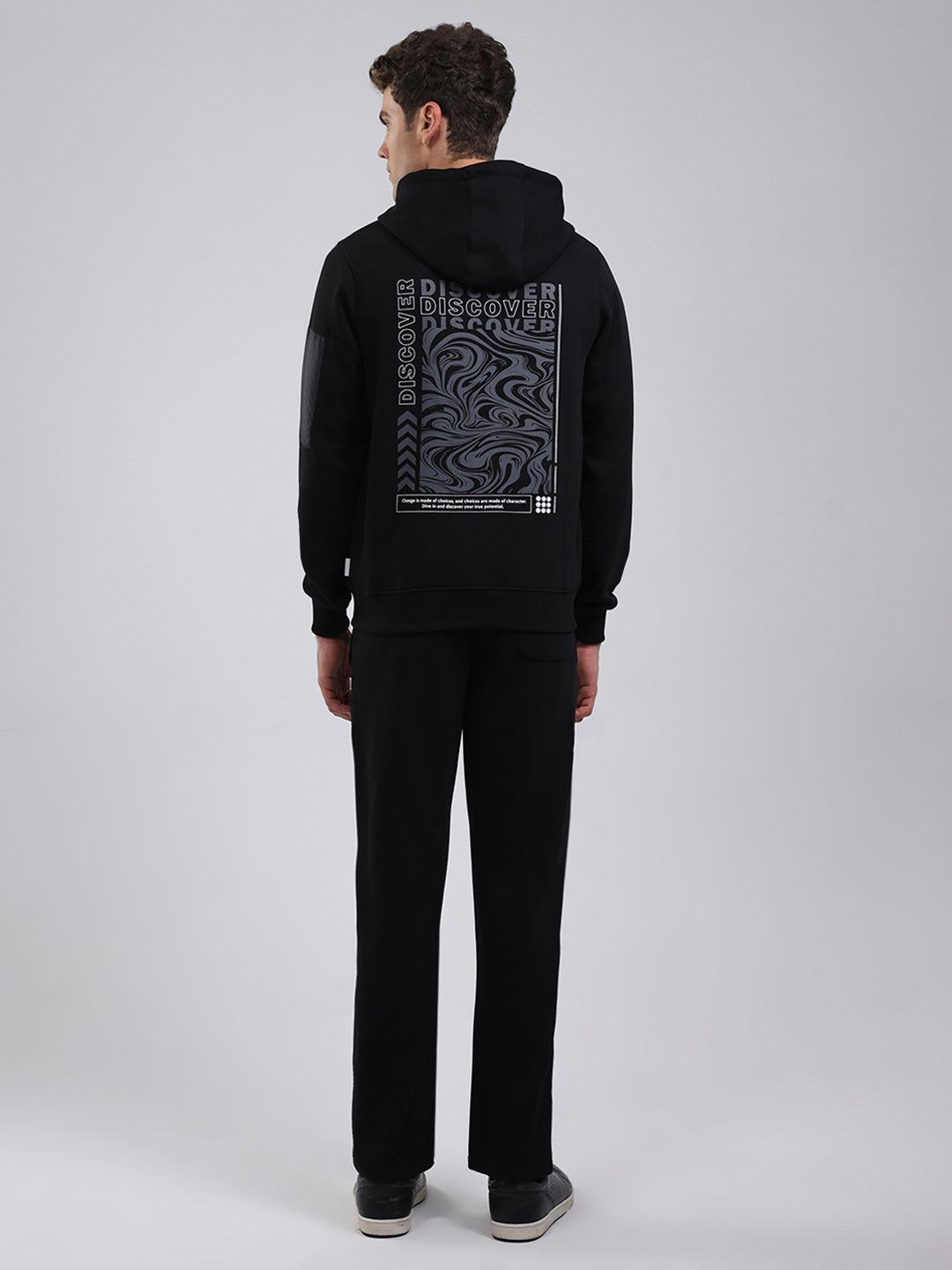 Rock.it Men Black Printed Round Neck Full Sleeve Winter Tracksuit