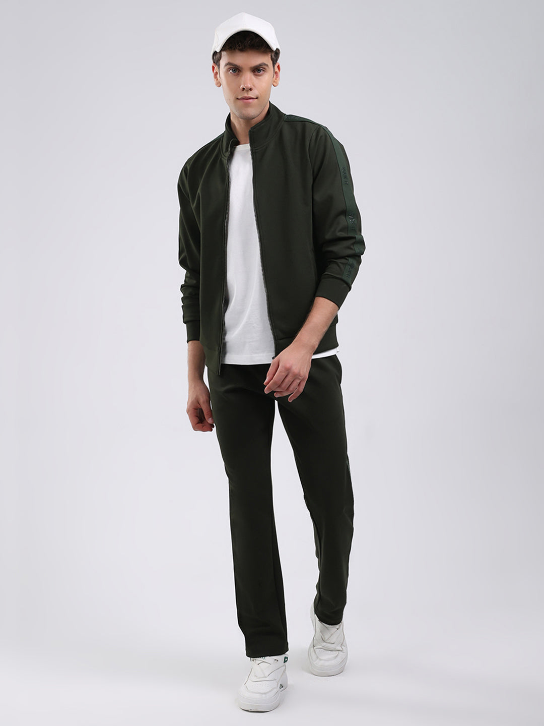 Rock.it Men Olive Solid Round Neck Full Sleeve Winter Tracksuit