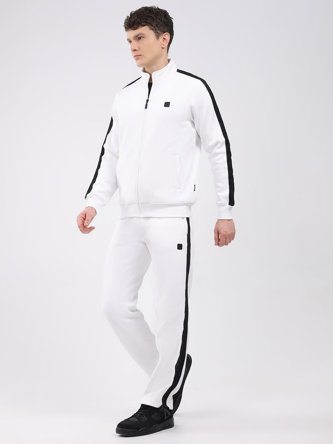 Rock.it Men White Solid Round Neck Full Sleeve Winter Tracksuit
