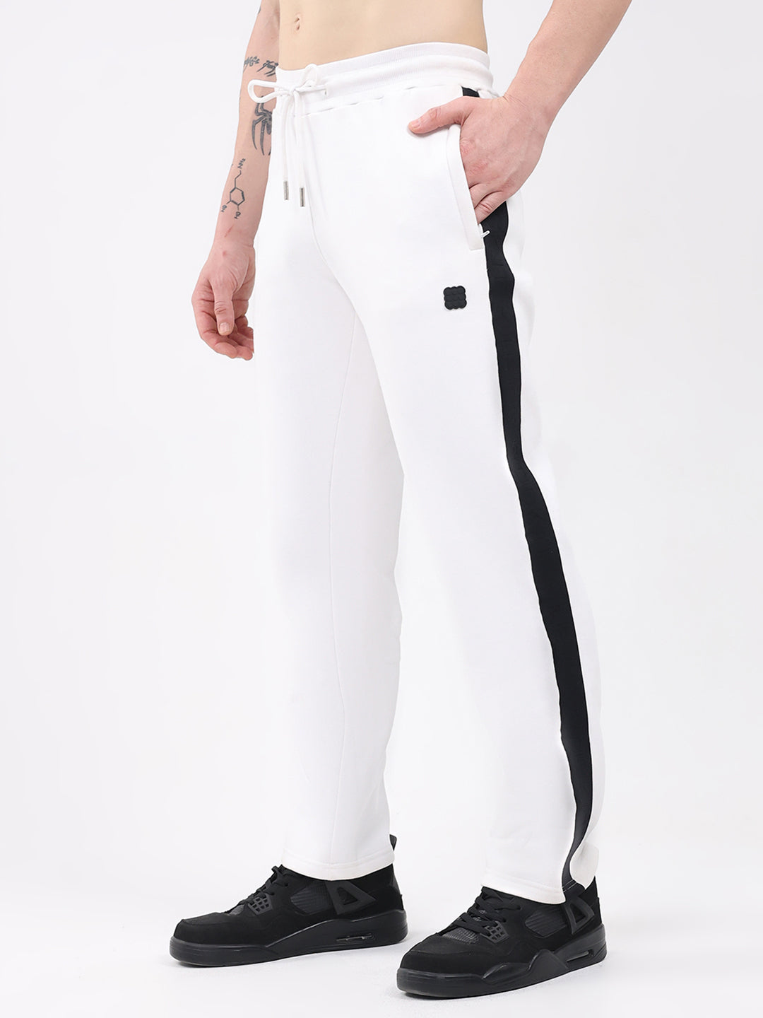 Rock.it Men White Solid Round Neck Full Sleeve Winter Tracksuit