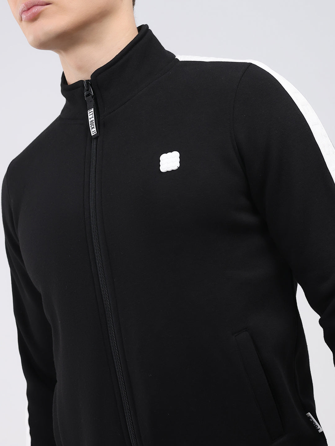 Rock.it Men Black Solid Round Neck Full Sleeve Winter Tracksuit