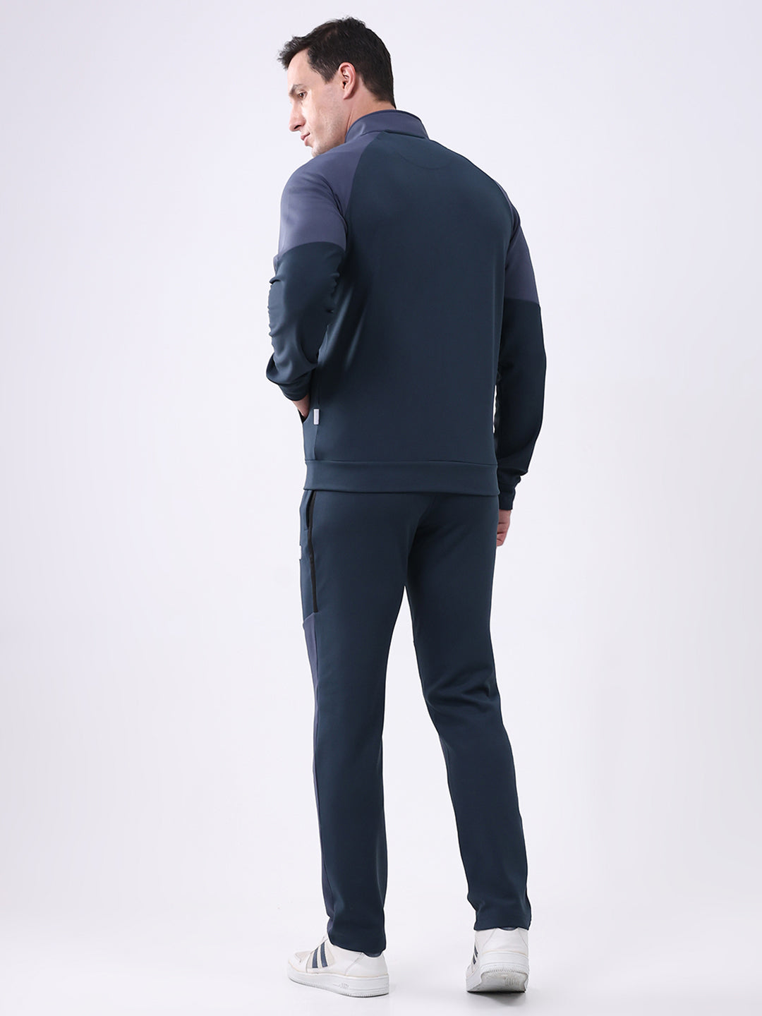 Rock.it Men Dark Blue Solid Mock Neck Full Sleeve Winter Tracksuit