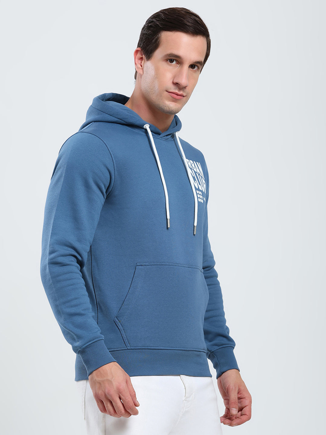 Rock.it Men Blue Printed Hooded Full Sleeve Sweatshirt