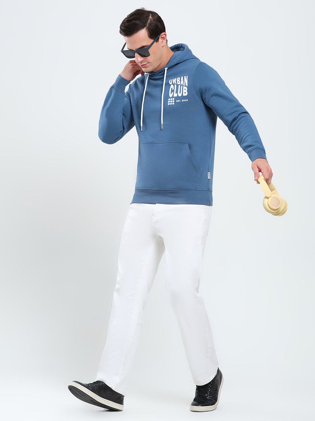 Rock.it Men Blue Printed Hooded Full Sleeve Sweatshirt