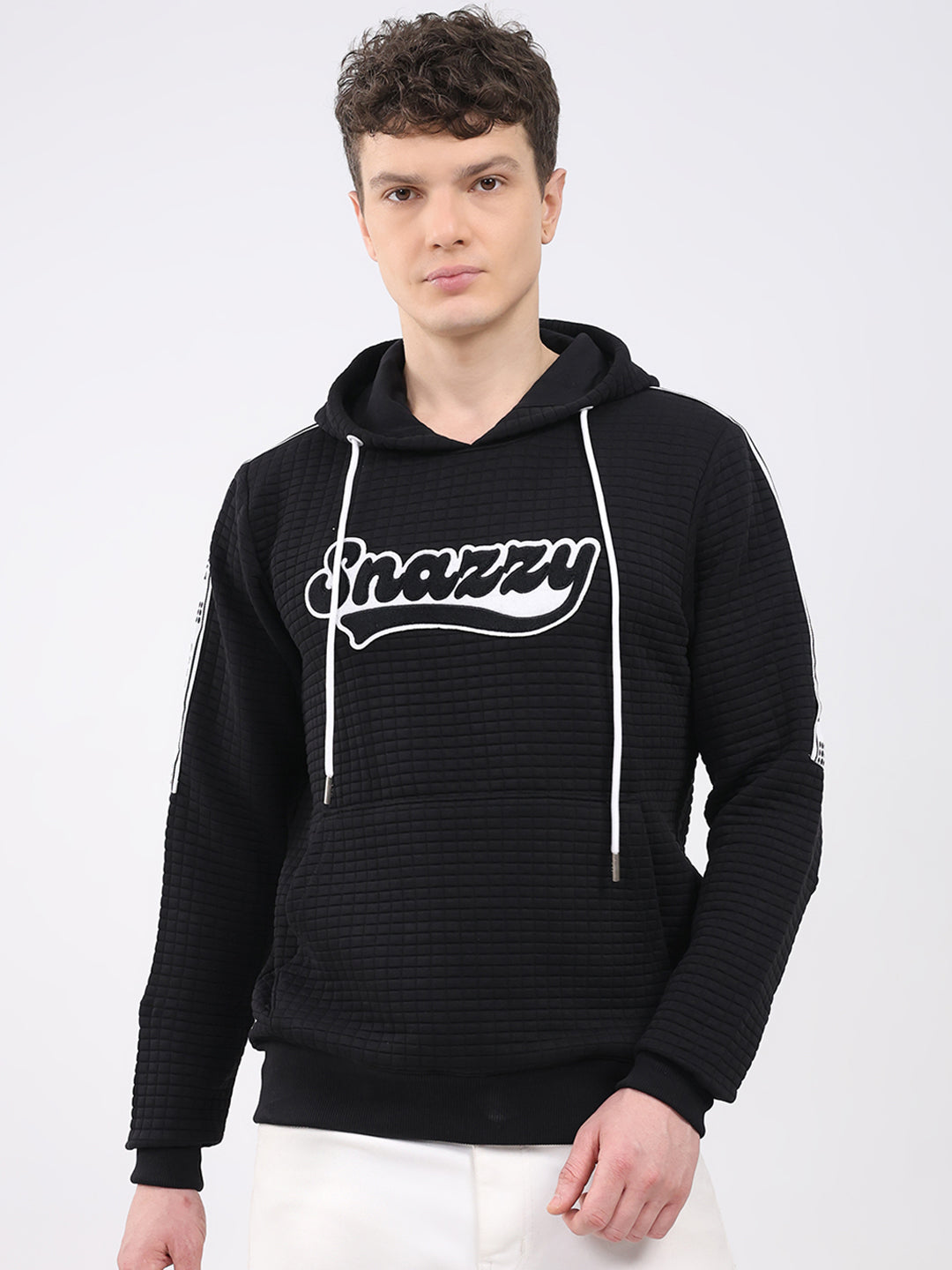 Rock.it Men Black Embroidered Hooded Full Sleeve Sweatshirt