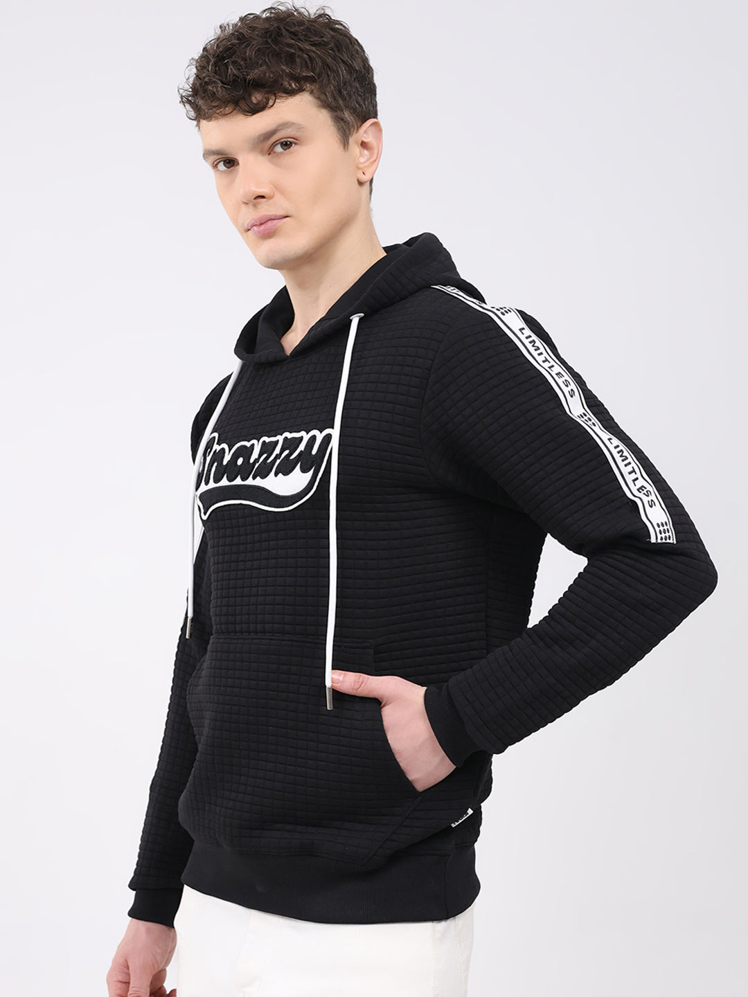 Rock.it Men Black Embroidered Hooded Full Sleeve Sweatshirt