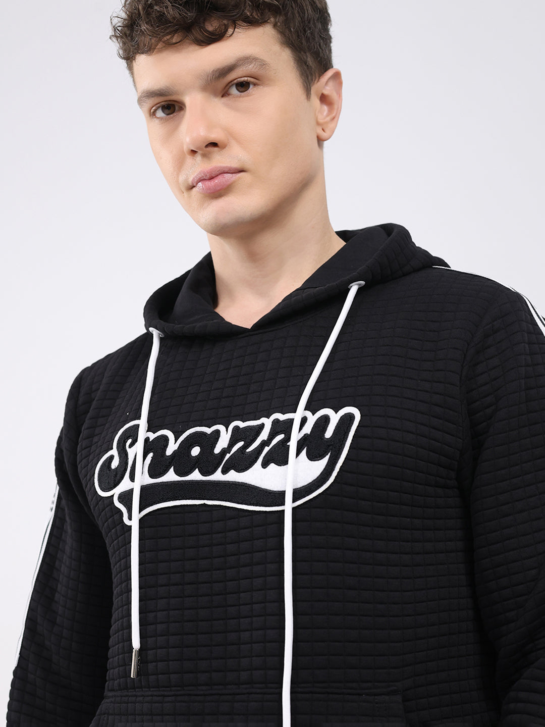 Rock.it Men Black Embroidered Hooded Full Sleeve Sweatshirt