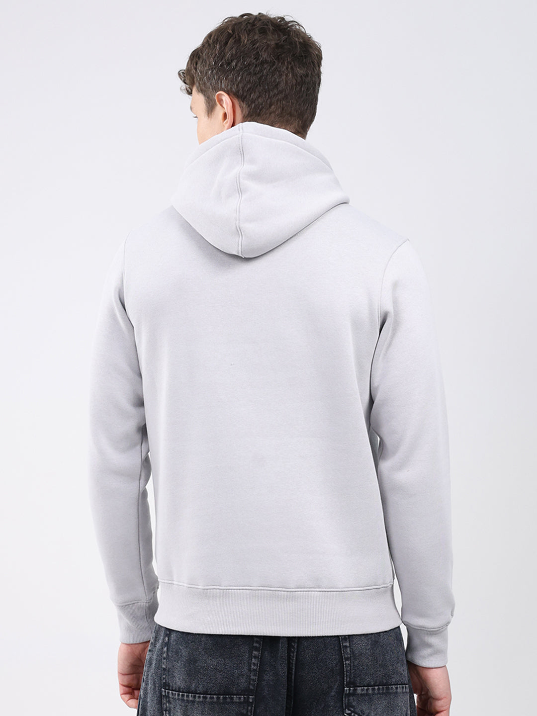 Rock.it Men Grey Embroidered Hooded Full Sleeve Sweatshirt