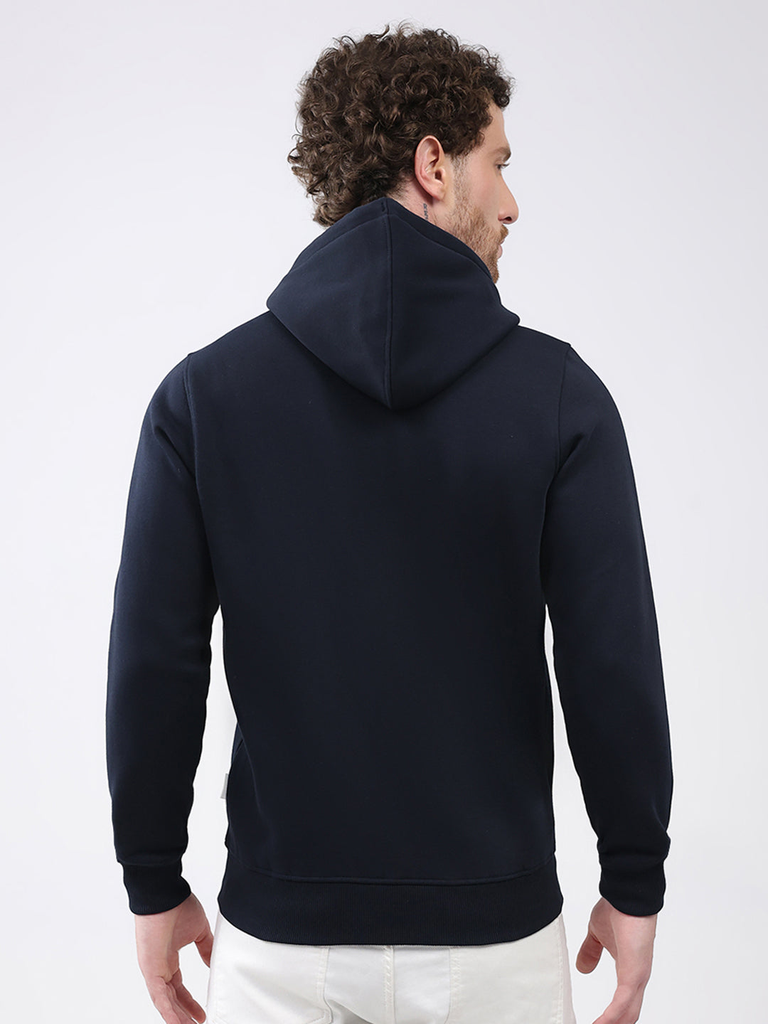 Rock.it Men Navy Blue Solid Hooded Full Sleeve Sweatshirt