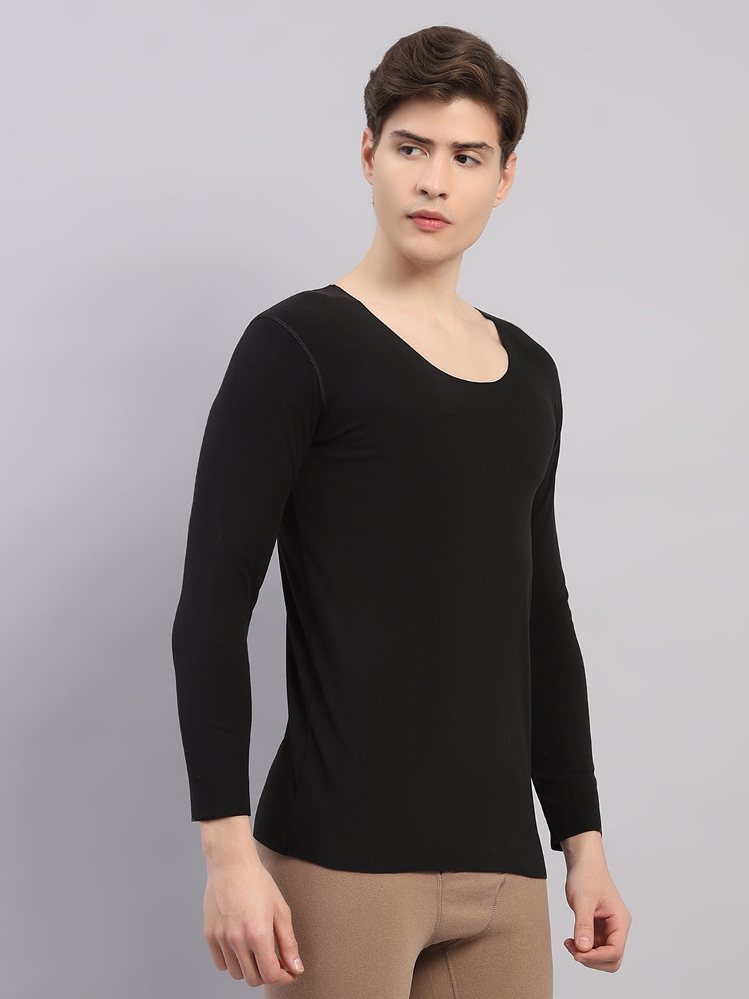 Rock.it Men Black Solid Round Neck Full Sleeve Thermal Vest