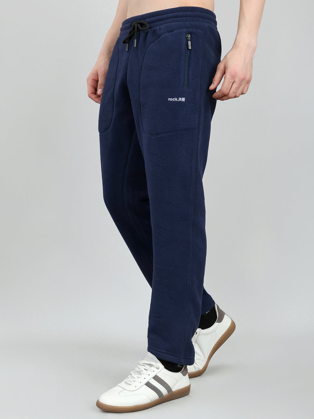 Rock.it Men Navy Blue Solid Regular Fit Winter Lower