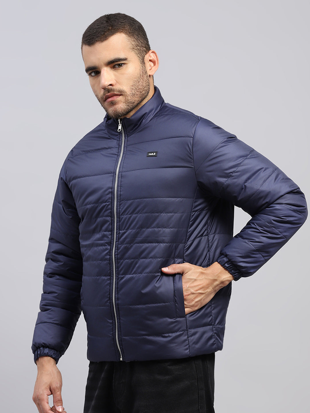 Rock.it Men Grey Solid Collar Full Sleeve Jacket