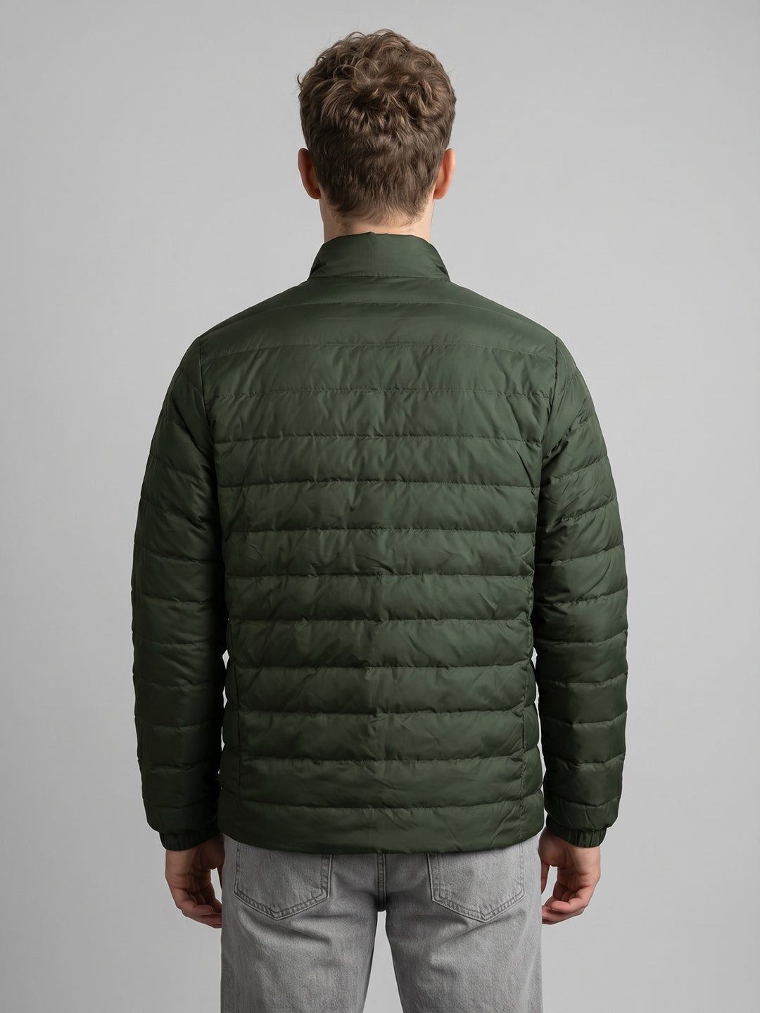 Rock.it Men Light Green Solid Collar Full Sleeve Puffer Jacket