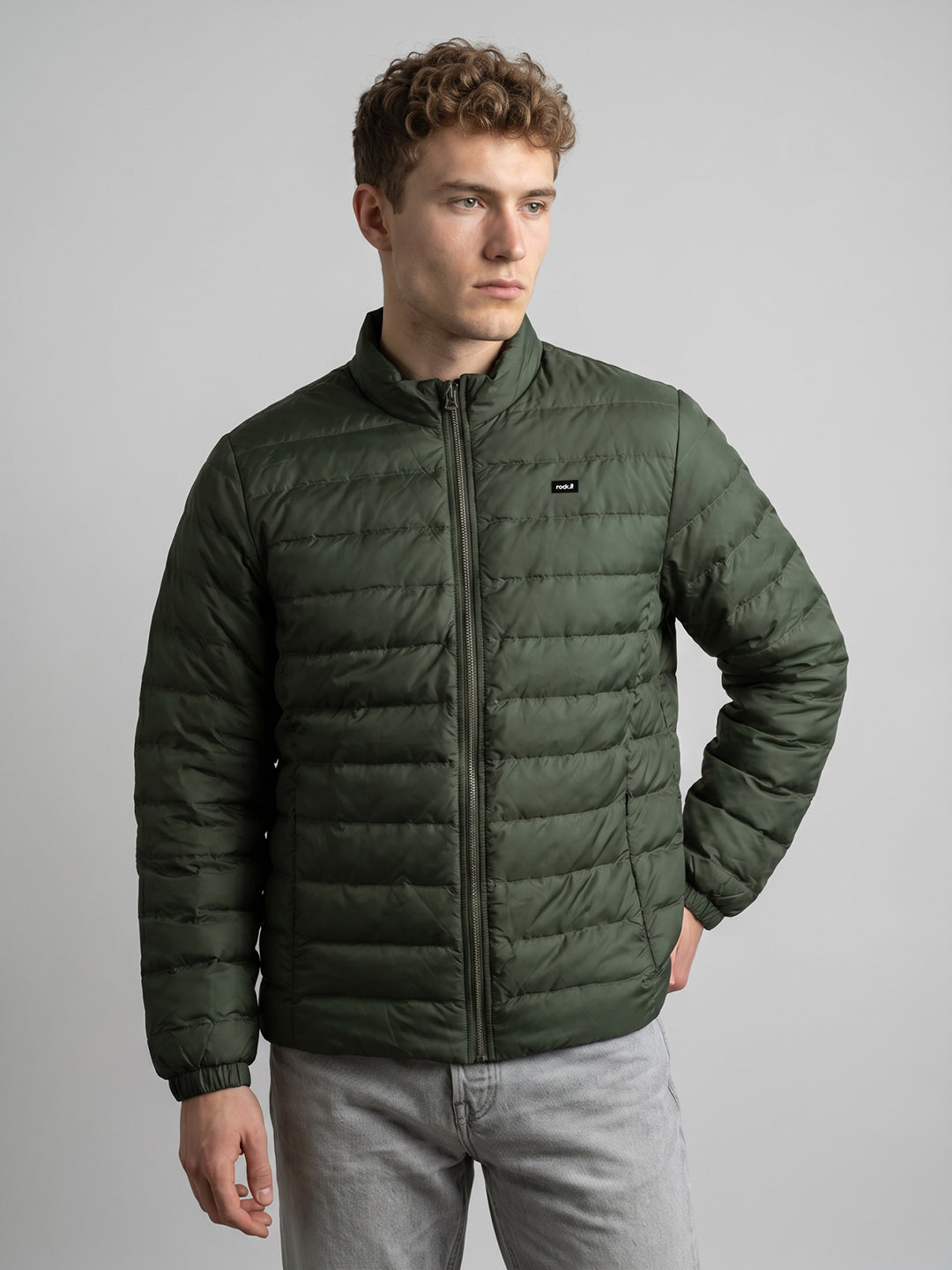 Rock.it Men Light Green Solid Collar Full Sleeve Puffer Jacket