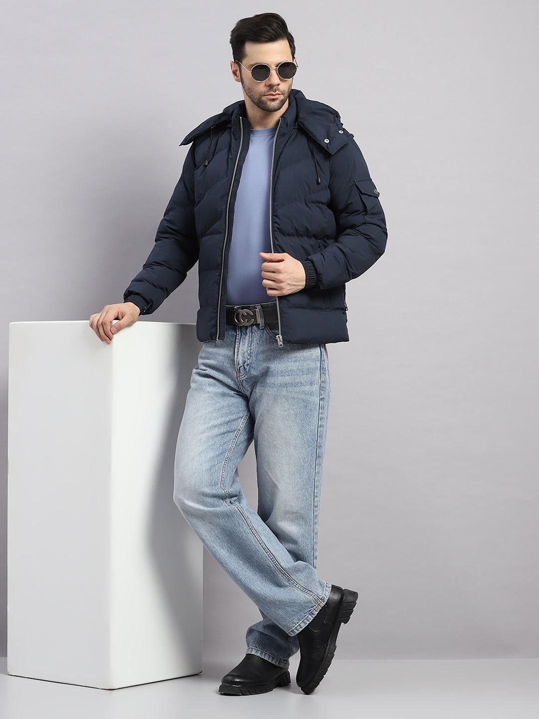 Rock.it Men Blue Solid Collar Full Sleeve Jacket
