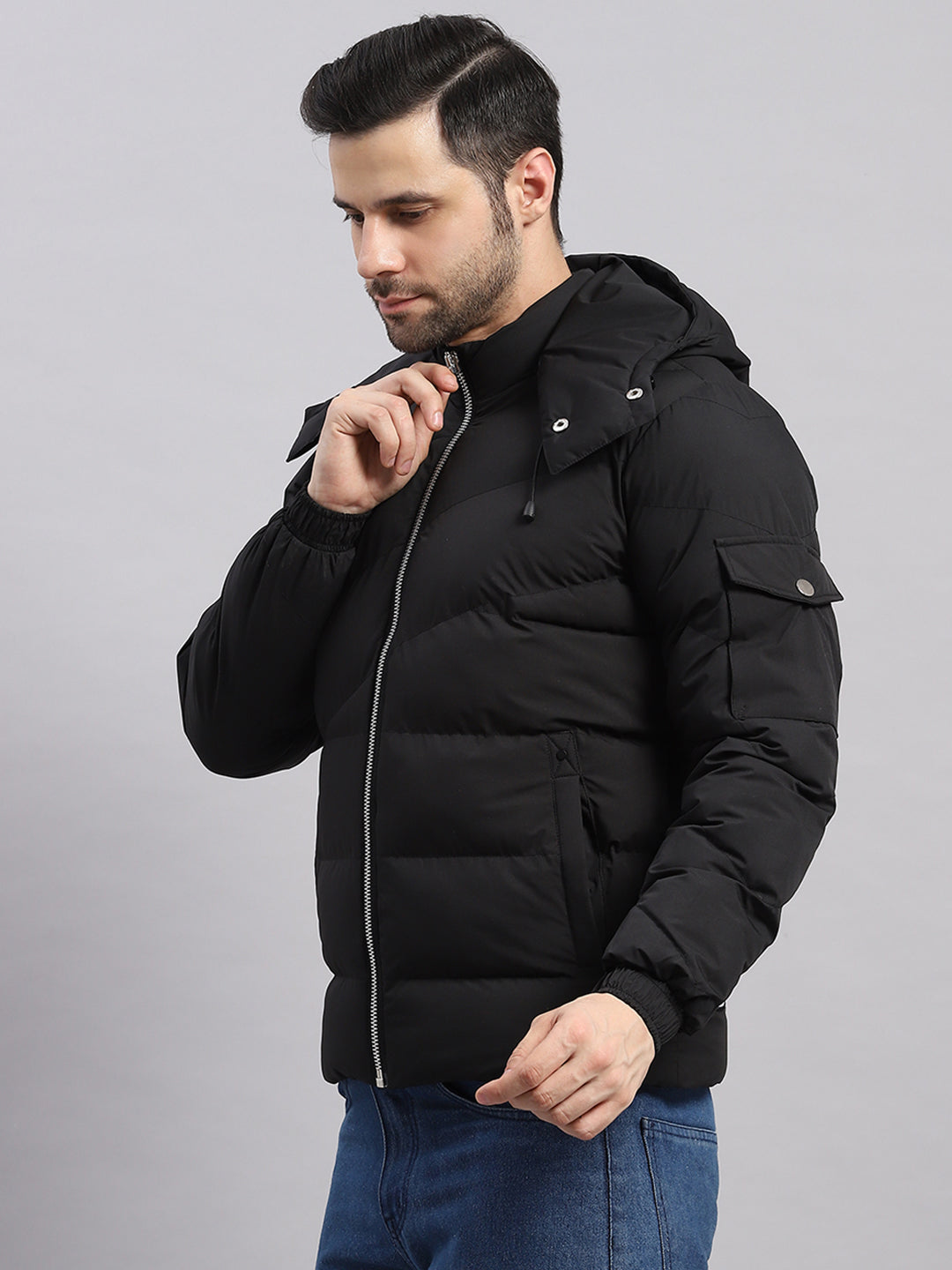 Rock.it Men Black Solid Collar Full Sleeve Jacket