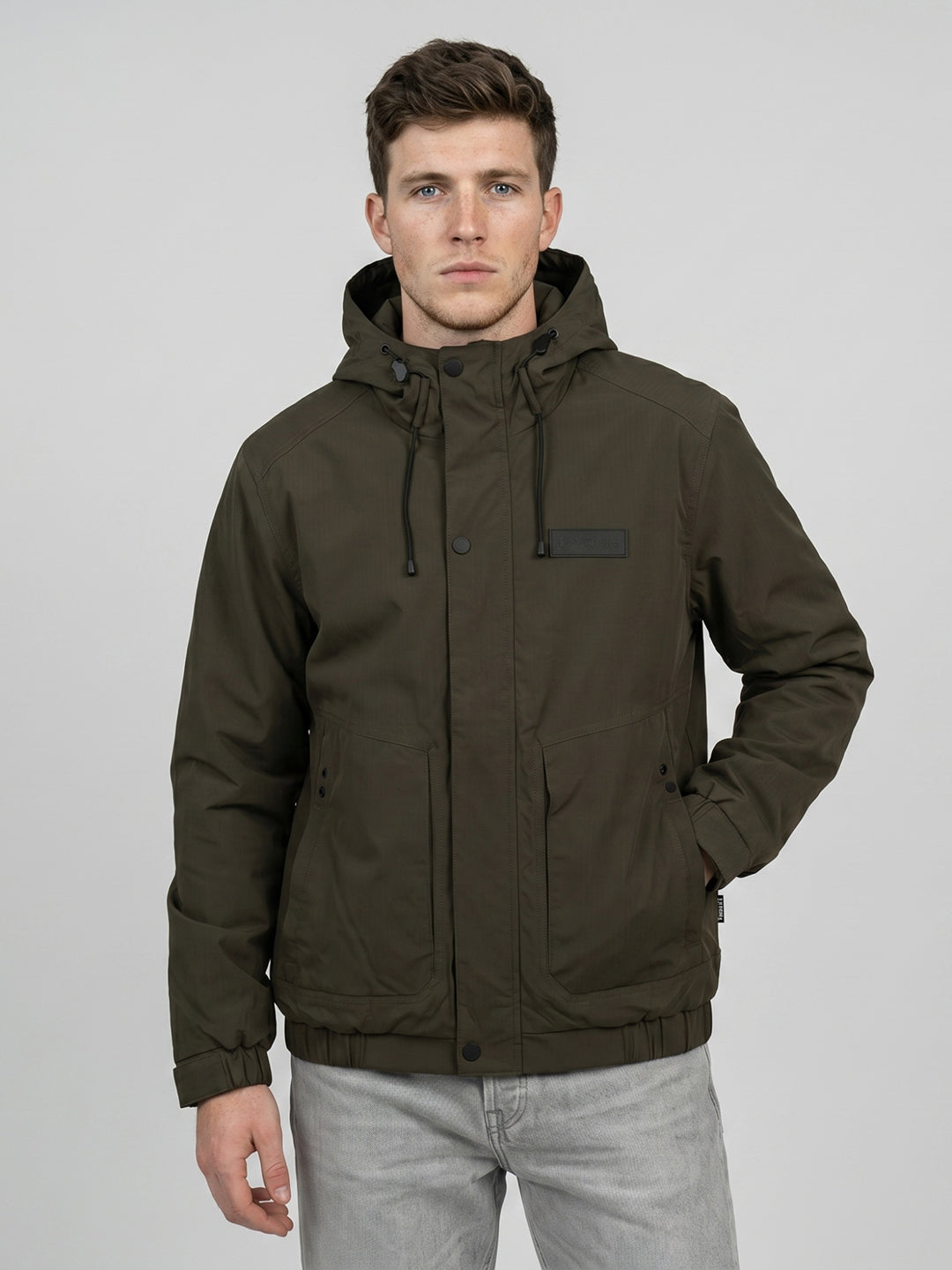 Rock.it Men Olive Solid Hooded Full Sleeve Parka Jacket
