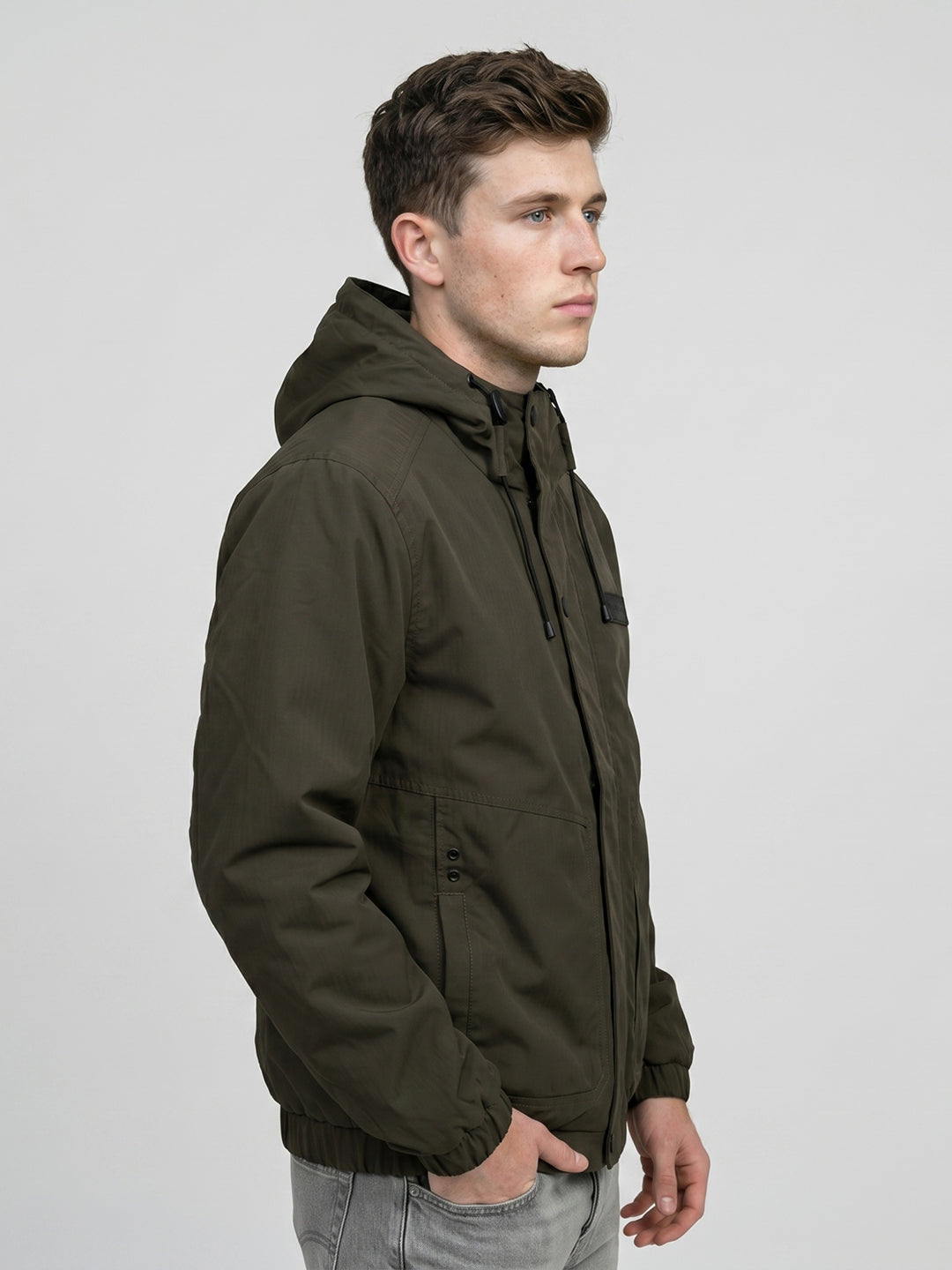 Rock.it Men Olive Solid Hooded Full Sleeve Parka Jacket