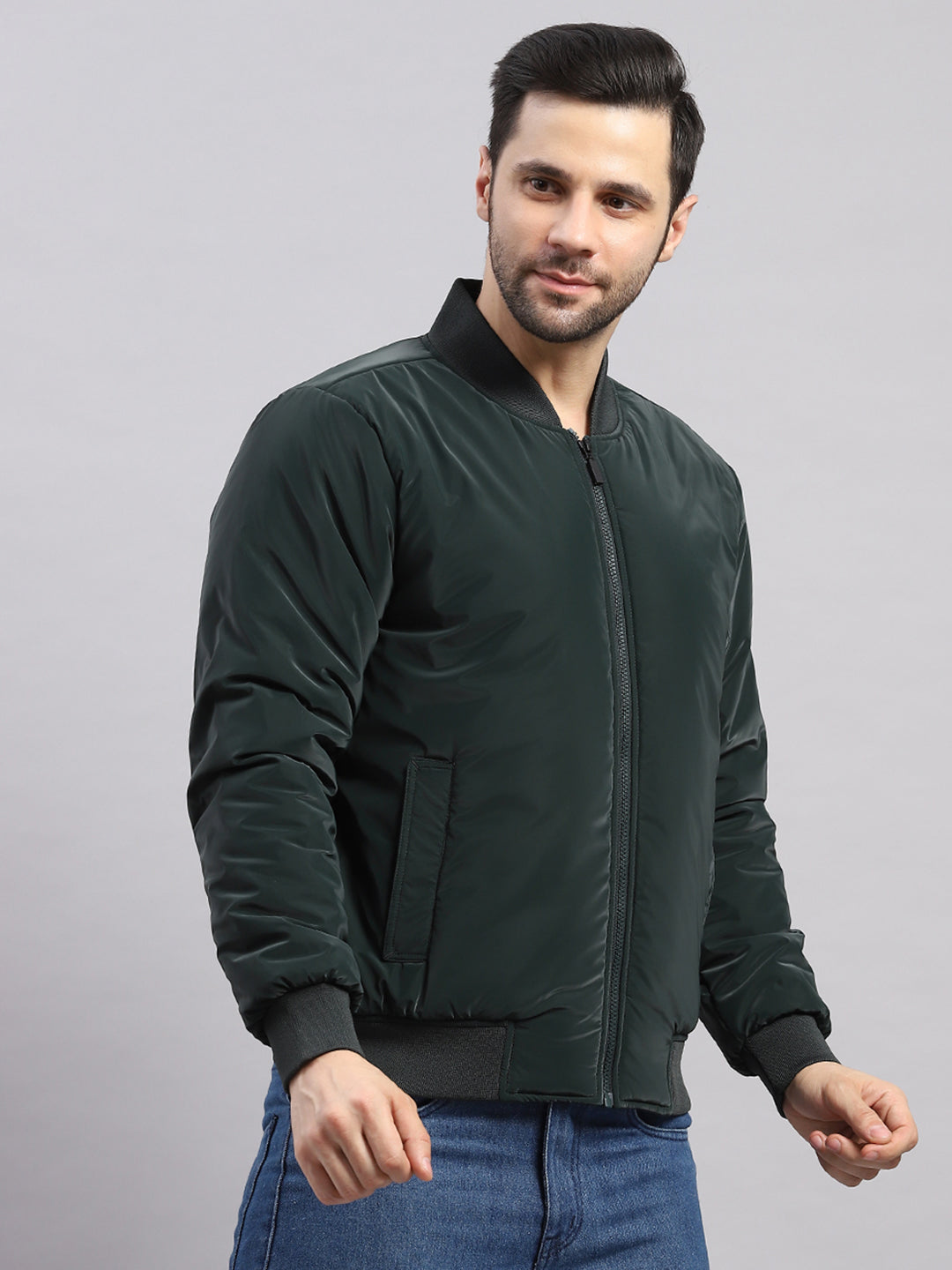 Rock.it Men Olive Solid Collar Full Sleeve Jacket