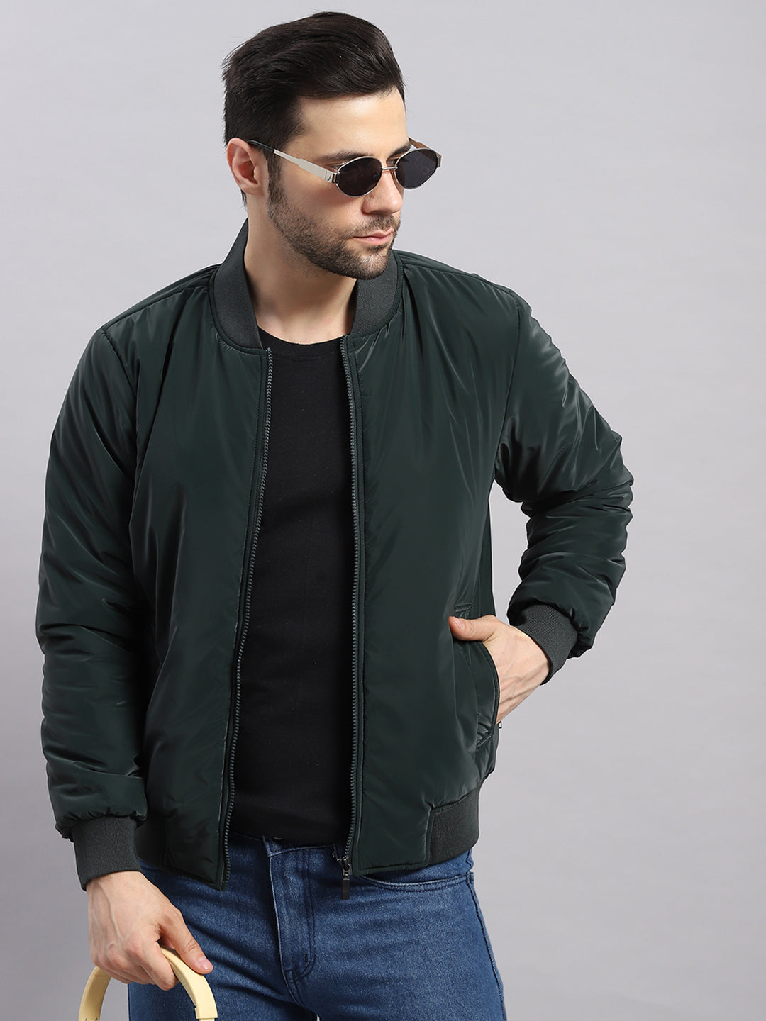 Rock.it Men Olive Solid Collar Full Sleeve Jacket