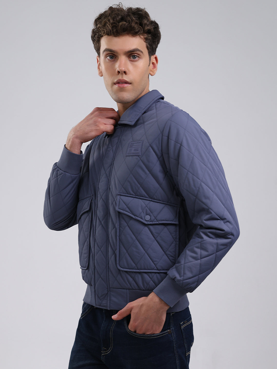 Rock.it Men Light Blue Solid Collar Full Sleeve Jacket