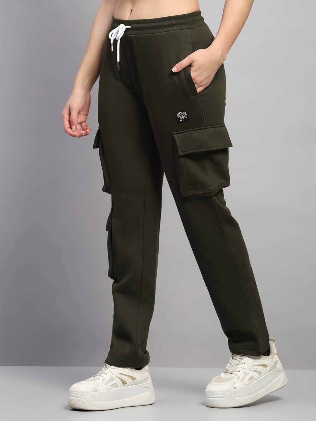 Rock.it Women Olive Solid Hooded Full Sleeve Winter Tracksuit