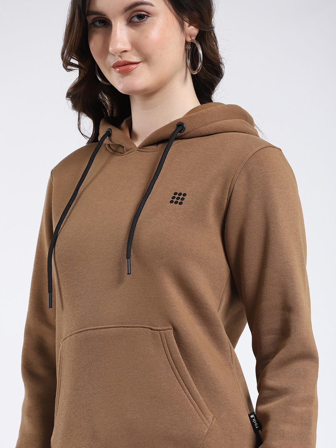 Rock.it Women Brown Solid Hooded Full Sleeve Sweatshirt