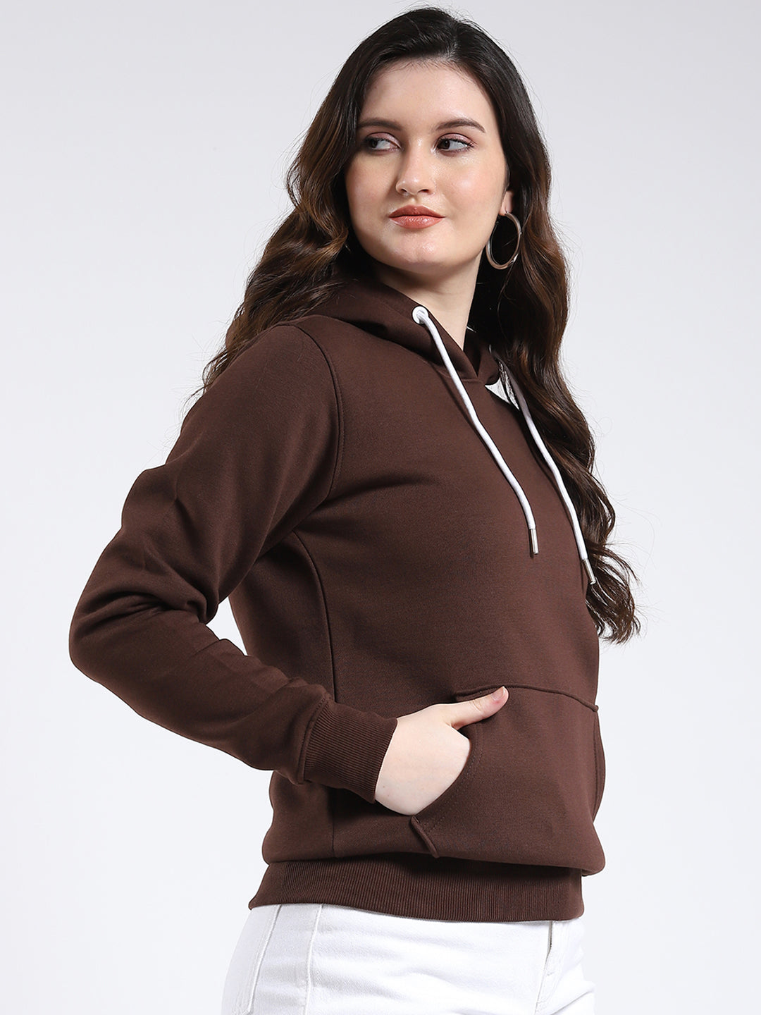 Rock.it Women Brown Solid Hooded Full Sleeve Sweatshirt