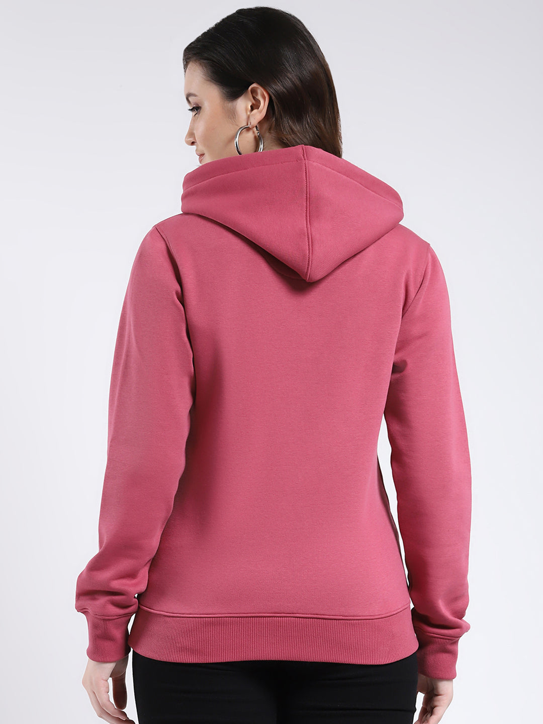 Rock.it Women Pink Solid Hooded Full Sleeve Sweatshirt