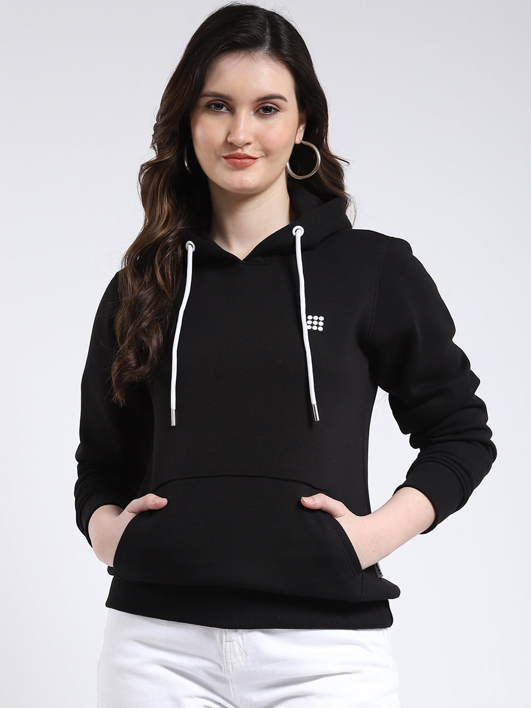 Rock.it Women Black Solid Hooded Full Sleeve Sweatshirt