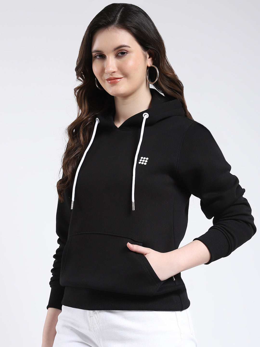 Rock.it Women Black Solid Hooded Full Sleeve Sweatshirt