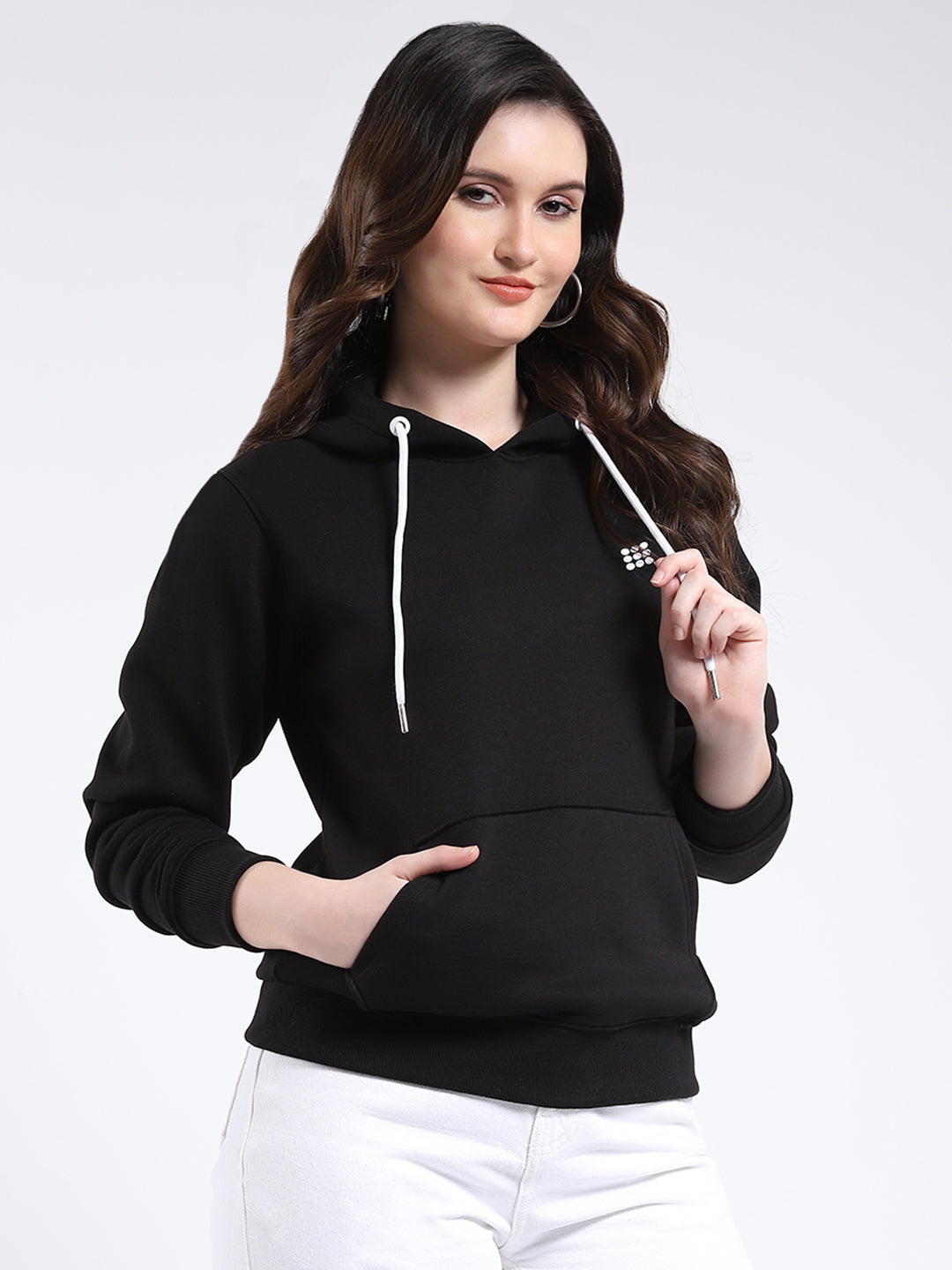 Rock.it Women Black Solid Hooded Full Sleeve Sweatshirt