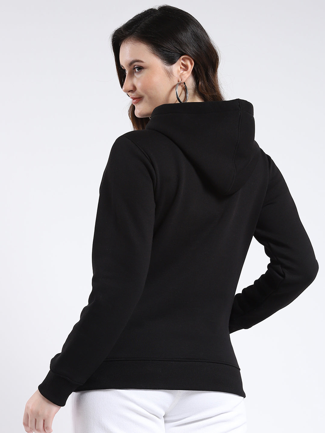 Rock.it Women Black Solid Hooded Full Sleeve Sweatshirt